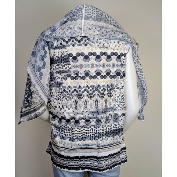 One World Top Blouse XL Gray Mixed Print Sheer Layered Scarf Flutter Sleeve - Picture 9 of 12